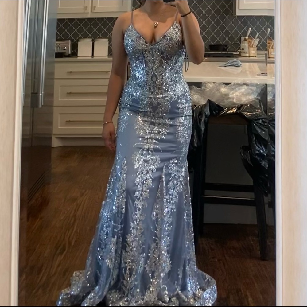 BLUE AND SILVER PROM DRESS!
